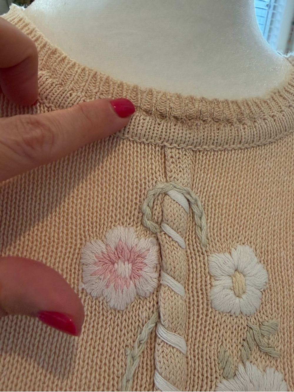 Vintage Artsy Boho Cottagecore Ramie Cotton Floral Grandma Embroidered Sweater - Picture 5 of 11